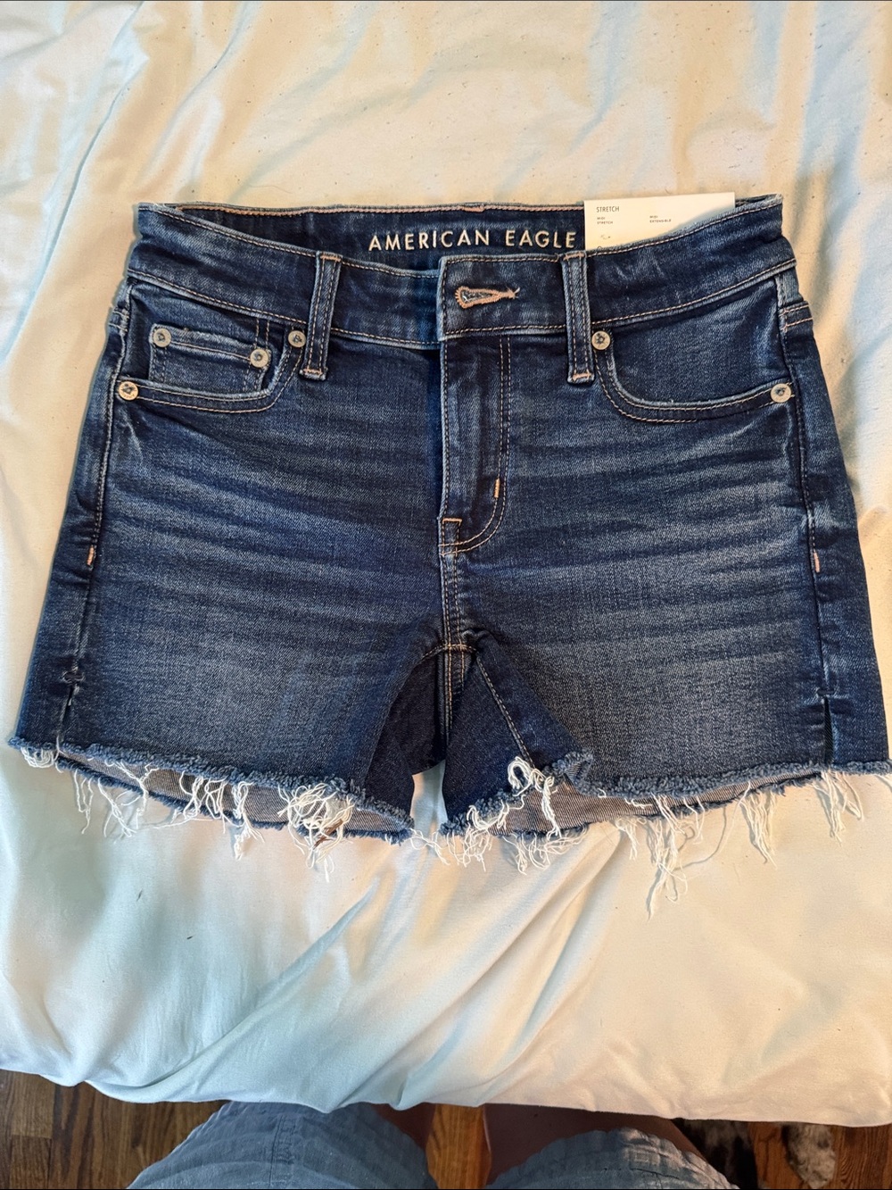 American Eagle Outfitters Indigo Frayed Hem Denim Shorts